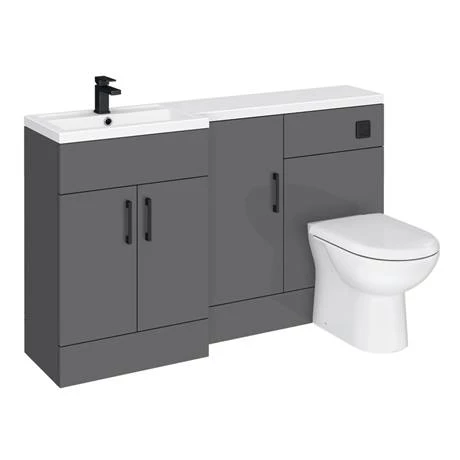 Apollo2 1500 Gloss Grey Combination Furniture Pack (excl. Pan + Cistern) w. Matt Black Handles 6 Apollo2 1500 Gloss Grey Combination Furniture Pack (excl. Pan + Cistern) w. Matt Black Handles - Image 4