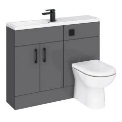 Apollo2 1100 Gloss Grey Slimline Combination Furniture Pack (excl. Pan + Cistern) w. Matt Black Handles -Cloakroom Suites Shop APS1100GMB d3 460