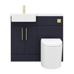 Arezzo 1000 Matt Blue Semi-Recessed Round Combination Vanity Unit (Brushed Brass Flush & Handles) 13 Arezzo 1000 Matt Blue Semi-Recessed Round Combination Vanity Unit (Brushed Brass Flush & Handles) -Cloakroom Suites Shop AZ10BBB detail6 460