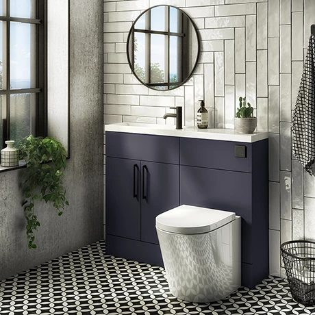 Arezzo 1100 Matt Blue Slimline Combination Vanity Unit (Matt Black Flush & Handles) 3 Arezzo 1100 Matt Blue Slimline Combination Vanity Unit (Matt Black Flush & Handles)