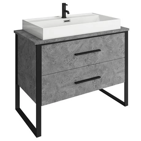 Arezzo 1000 Concrete-Effect Matt Black Framed Vanity Unit + Square Toilet 4 Arezzo 1000 Concrete-Effect Matt Black Framed Vanity Unit + Square Toilet - Image 2