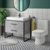 Arezzo 1000 Concrete-Effect Matt Black Framed Vanity Unit + Square Toilet 2 Arezzo 1000 Concrete-Effect Matt Black Framed Vanity Unit + Square Toilet -Cloakroom Suites Shop AZ10CB2D WC np