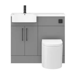 Arezzo 1000 Matt Grey Semi-Recessed Round Combination Vanity Unit (Matt Black Flush & Handles) -Cloakroom Suites Shop AZ10GMB d6 460