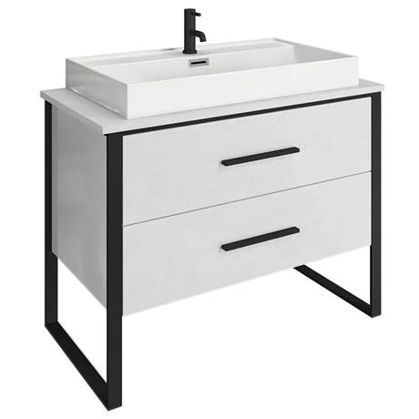 Arezzo 1000 Gloss White Matt Black Framed Vanity Unit + Square Toilet 4 Arezzo 1000 Gloss White Matt Black Framed Vanity Unit + Square Toilet - Image 2