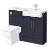 Arezzo 1100 Matt Blue Semi-Recessed Square Combination Vanity Unit (Brushed Brass Flush & Handles) 2 Arezzo 1100 Matt Blue Semi-Recessed Square Combination Vanity Unit (Brushed Brass Flush & Handles) -Cloakroom Suites Shop AZ11BBRSH p