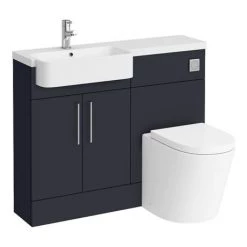 Arezzo 1100 Matt Blue Semi-Recessed Round Combination Vanity Unit (Chrome Flush & Handles) 13 Arezzo 1100 Matt Blue Semi-Recessed Round Combination Vanity Unit (Chrome Flush & Handles) -Cloakroom Suites Shop AZ11BCH n l 460