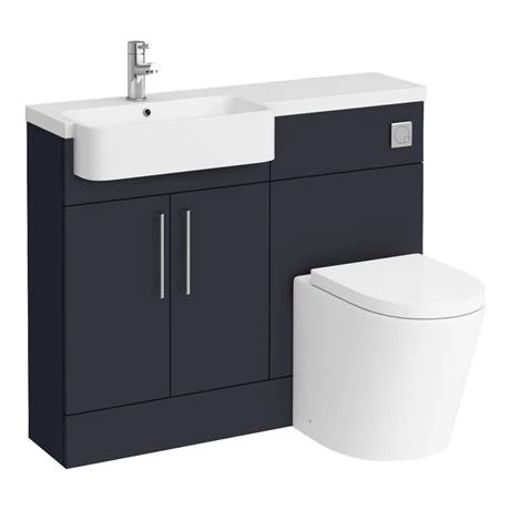 Arezzo 1100 Matt Blue Semi-Recessed Round Combination Vanity Unit (Chrome Flush & Handles) 8 Arezzo 1100 Matt Blue Semi-Recessed Round Combination Vanity Unit (Chrome Flush & Handles) - Image 6