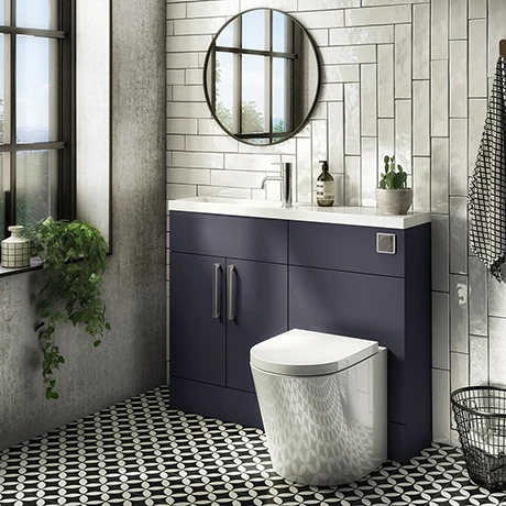 Arezzo 1100 Matt Blue Slimline Combination Vanity Unit (Chrome Flush & Handles) 3 Arezzo 1100 Matt Blue Slimline Combination Vanity Unit (Chrome Flush & Handles)