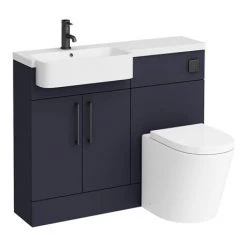 Arezzo 1100 Matt Blue Semi-Recessed Round Combination Vanity Unit (Matt Black Flush & Handles) 13 Arezzo 1100 Matt Blue Semi-Recessed Round Combination Vanity Unit (Matt Black Flush & Handles) -Cloakroom Suites Shop AZ11BMB n d6 460