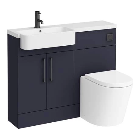 Arezzo 1100 Matt Blue Semi-Recessed Round Combination Vanity Unit (Matt Black Flush & Handles) 8 Arezzo 1100 Matt Blue Semi-Recessed Round Combination Vanity Unit (Matt Black Flush & Handles) - Image 6