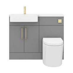 Arezzo 1100 Matt Grey Semi-Recessed Round Combination Vanity Unit (Brushed Brass Flush & Handles) 13 Arezzo 1100 Matt Grey Semi-Recessed Round Combination Vanity Unit (Brushed Brass Flush & Handles) -Cloakroom Suites Shop AZ11GBB d7 460