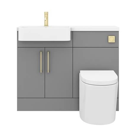 Arezzo 1100 Matt Grey Semi-Recessed Round Combination Vanity Unit (Brushed Brass Flush & Handles) 8 Arezzo 1100 Matt Grey Semi-Recessed Round Combination Vanity Unit (Brushed Brass Flush & Handles) - Image 6