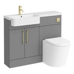 Arezzo 1100 Matt Grey Semi-Recessed Round Combination Vanity Unit (Brushed Brass Flush & Handles) 12 Arezzo 1100 Matt Grey Semi-Recessed Round Combination Vanity Unit (Brushed Brass Flush & Handles) -Cloakroom Suites Shop AZ11GBB d6 460