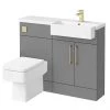 Arezzo 1100 Matt Grey Semi-Recessed Square Combination Vanity Unit (Brushed Brass Flush & Handles) 2 Arezzo 1100 Matt Grey Semi-Recessed Square Combination Vanity Unit (Brushed Brass Flush & Handles) -Cloakroom Suites Shop AZ11GBRSH p