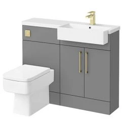 Arezzo 1100 Matt Grey Semi-Recessed Square Combination Vanity Unit (Brushed Brass Flush & Handles)