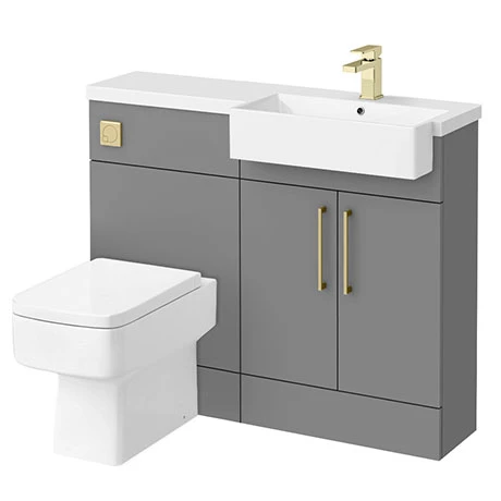 Arezzo 1100 Matt Grey Semi-Recessed Square Combination Vanity Unit (Brushed Brass Flush & Handles) 3 Arezzo 1100 Matt Grey Semi-Recessed Square Combination Vanity Unit (Brushed Brass Flush & Handles)