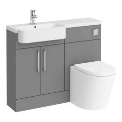 Arezzo 1100 Matt Grey Semi-Recessed Round Combination Vanity Unit (Chrome Flush & Handles) 13 Arezzo 1100 Matt Grey Semi-Recessed Round Combination Vanity Unit (Chrome Flush & Handles) -Cloakroom Suites Shop AZ11GCH n d6 460