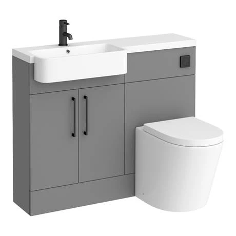 Arezzo 1100 Matt Grey Semi-Recessed Round Combination Vanity Unit (Matt Black Flush & Handles) 8 Arezzo 1100 Matt Grey Semi-Recessed Round Combination Vanity Unit (Matt Black Flush & Handles) - Image 6