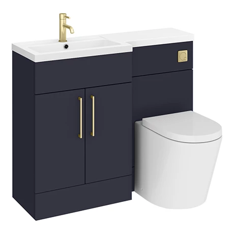 Arezzo 1100 Matt Blue Combination Furniture Pack (Brushed Brass Flush & Handles) 3 Arezzo 1100 Matt Blue Combination Furniture Pack (Brushed Brass Flush & Handles)