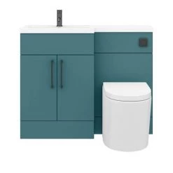 Arezzo 1100 Matt Green Combination Furniture Pack (Matt Black Flush & Handles) -Cloakroom Suites Shop AZ11LGNMB d6 460