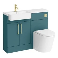Arezzo 1100 Matt Green Semi-Recessed Round Combination Vanity Unit (Brushed Brass Flush & Handles) 13 Arezzo 1100 Matt Green Semi-Recessed Round Combination Vanity Unit (Brushed Brass Flush & Handles) -Cloakroom Suites Shop AZ11TGBB n d6 460