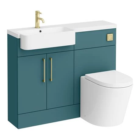 Arezzo 1100 Matt Green Semi-Recessed Round Combination Vanity Unit (Brushed Brass Flush & Handles) 8 Arezzo 1100 Matt Green Semi-Recessed Round Combination Vanity Unit (Brushed Brass Flush & Handles) - Image 6