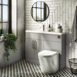 Arezzo 1100 Matt Grey Slimline Combination Vanity Unit (Brushed Brass Flush & Handles)