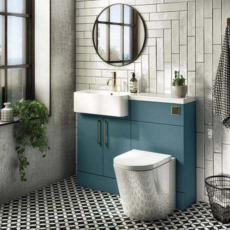 Arezzo 1100 Matt Green Semi-Recessed Round Combination Vanity Unit (Brushed Brass Flush & Handles) 3 Arezzo 1100 Matt Green Semi-Recessed Round Combination Vanity Unit (Brushed Brass Flush & Handles)