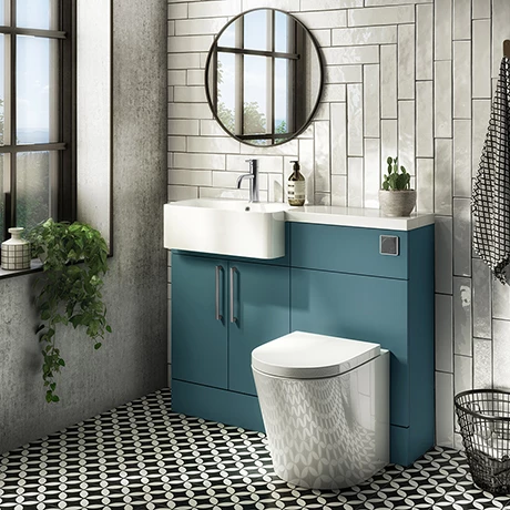 Arezzo 1100 Matt Green Semi-Recessed Round Combination Vanity Unit (Chrome Flush & Handles) 3 Arezzo 1100 Matt Green Semi-Recessed Round Combination Vanity Unit (Chrome Flush & Handles)