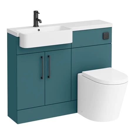 Arezzo 1100 Matt Green Semi-Recessed Round Combination Vanity Unit (Matt Black Flush & Handles) 8 Arezzo 1100 Matt Green Semi-Recessed Round Combination Vanity Unit (Matt Black Flush & Handles) - Image 6