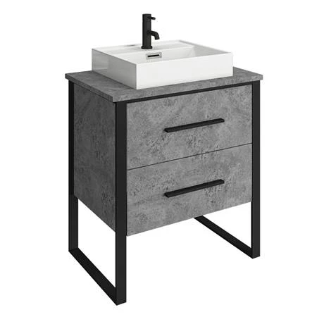 Arezzo 600 Concrete-Effect Matt Black Framed Vanity Unit + Square Toilet 4 Arezzo 600 Concrete-Effect Matt Black Framed Vanity Unit + Square Toilet - Image 2