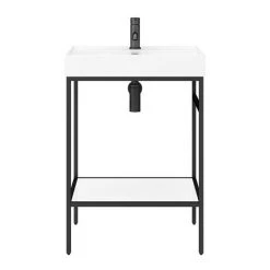 Arezzo 600 Matt Black Framed Washstand with Toilet -Cloakroom Suites Shop AZ6MBFBWC d5 460