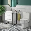 Arezzo 600 Gloss White Matt Black Framed Vanity Unit + Square Toilet 1 Arezzo 600 Gloss White Matt Black Framed Vanity Unit + Square Toilet -Cloakroom Suites Shop AZ6WB2D WC p