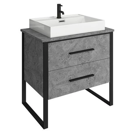 Arezzo 800 Concrete-Effect Matt Black Framed Vanity Unit + Square Toilet 4 Arezzo 800 Concrete-Effect Matt Black Framed Vanity Unit + Square Toilet - Image 2