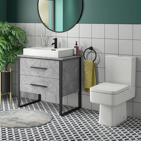 Arezzo 800 Concrete-Effect Matt Black Framed Vanity Unit + Square Toilet 3 Arezzo 800 Concrete-Effect Matt Black Framed Vanity Unit + Square Toilet