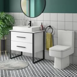 Arezzo 800 Gloss White Matt Black Framed Vanity Unit + Square Toilet