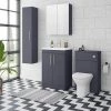 Arezzo Blue Floor Standing Vanity Unit, Tall Cabinet + Toilet Pack with Brass Handles 1 Arezzo Blue Floor Standing Vanity Unit, Tall Cabinet + Toilet Pack with Brass Handles -Cloakroom Suites Shop AZBBFSP1 p