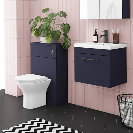 Arezzo Blue Wall Hung Sink Vanity Unit + Toilet Package with Matt Black Handle 3 Arezzo Blue Wall Hung Sink Vanity Unit + Toilet Package with Matt Black Handle