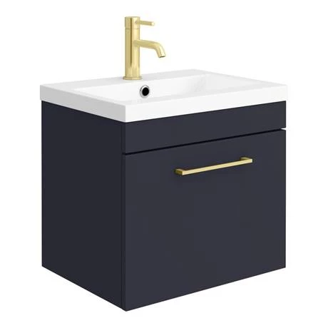 Arezzo Blue Wall Hung Sink Vanity Unit + Toilet Package with Brass Handle 4 Arezzo Blue Wall Hung Sink Vanity Unit + Toilet Package with Brass Handle - Image 2