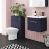 Arezzo Blue Wall Hung Sink Vanity Unit + Toilet Package with Brass Handle 2 Arezzo Blue Wall Hung Sink Vanity Unit + Toilet Package with Brass Handle -Cloakroom Suites Shop AZBBRWHP1 p