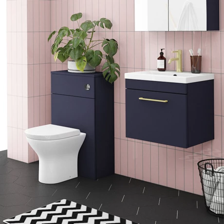 Arezzo Blue Wall Hung Sink Vanity Unit + Toilet Package with Brass Handle 3 Arezzo Blue Wall Hung Sink Vanity Unit + Toilet Package with Brass Handle