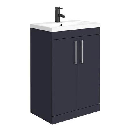 Arezzo Blue Floor Standing Vanity Unit, Tall Cabinet + Toilet Pack with Chrome Handles 4 Arezzo Blue Floor Standing Vanity Unit, Tall Cabinet + Toilet Pack with Chrome Handles - Image 2