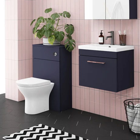 Arezzo Blue Wall Hung Sink Vanity Unit + Toilet Package with Rose Gold Handle 3 Arezzo Blue Wall Hung Sink Vanity Unit + Toilet Package with Rose Gold Handle