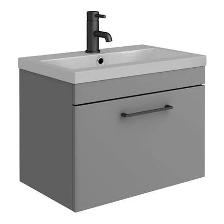 Arezzo 600 Matt Grey Wall Hung Vanity Unit with Matt Grey Basin + Square Toilet 4 Arezzo 600 Matt Grey Wall Hung Vanity Unit with Matt Grey Basin + Square Toilet - Image 2