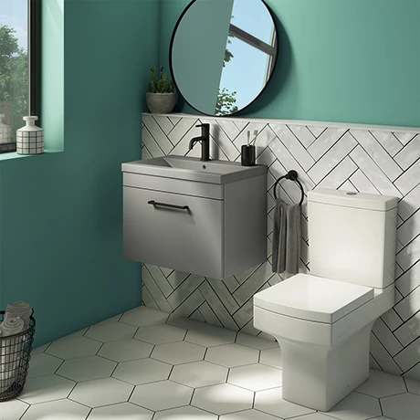 Arezzo 600 Matt Grey Wall Hung Vanity Unit with Matt Grey Basin + Square Toilet 3 Arezzo 600 Matt Grey Wall Hung Vanity Unit with Matt Grey Basin + Square Toilet