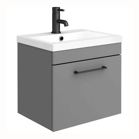 Arezzo Grey Wall Hung Sink Vanity Unit + Toilet Package with Matt Black Handle 4 Arezzo Grey Wall Hung Sink Vanity Unit + Toilet Package with Matt Black Handle - Image 2