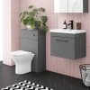 Arezzo Grey Wall Hung Sink Vanity Unit + Toilet Package with Matt Black Handle -Cloakroom Suites Shop AZGBKWHP1 n p
