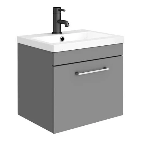 Arezzo Grey Wall Hung Sink Vanity Unit + Toilet Package with Chrome Handle 4 Arezzo Grey Wall Hung Sink Vanity Unit + Toilet Package with Chrome Handle - Image 2