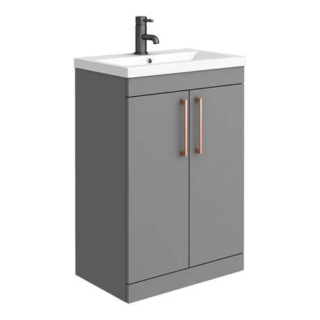 Arezzo Grey Floor Standing Vanity Unit, Tall Cabinet + Toilet Pack with Rose Gold Handles 4 Arezzo Grey Floor Standing Vanity Unit, Tall Cabinet + Toilet Pack with Rose Gold Handles - Image 2