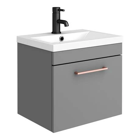 Arezzo Grey Wall Hung Sink Vanity Unit + Toilet Package with Rose Gold Handle 4 Arezzo Grey Wall Hung Sink Vanity Unit + Toilet Package with Rose Gold Handle - Image 2